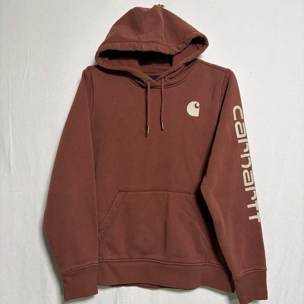 Carhartt Women's Iconic Clarksburg Relaxed Fit Logo Hoodie in Dusty Cedar Large